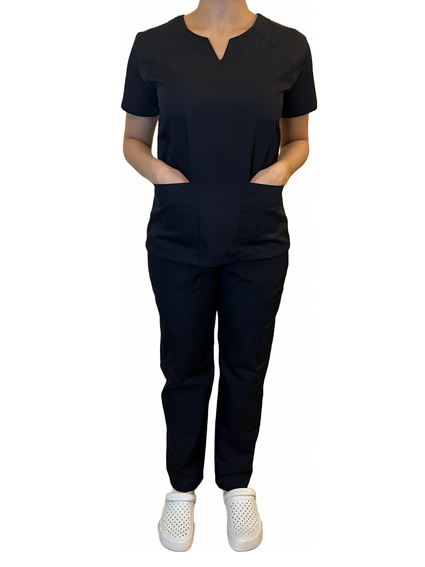 Female - Black - Round Neck Slim Fit Top - Mid Rise Slim Straight Trouser