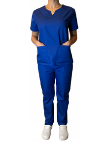 Female - Royal Blue - Round Neck Slim Fit Top - Mid Rise Slim Straight Trouser