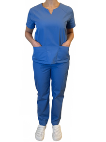 Female - Blue - Round Neck Slim Fit Top - Mid Rise Slim Straight Trouser